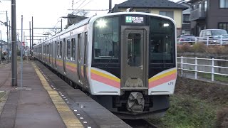 【4K】JR越後線　普通列車E129系電車　寺尾駅到着