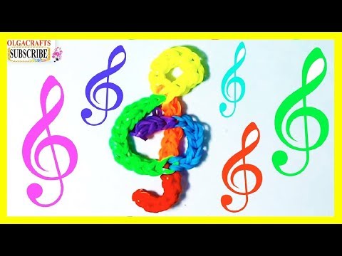 🌈 How to make loom bands easy 🎼 Treble clef with forks charms for kids things to do tutorial DIY