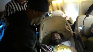 WWE R-Truth Pins a sleeping Jinder Mahal On An Airplane To win The 24\/7 Title