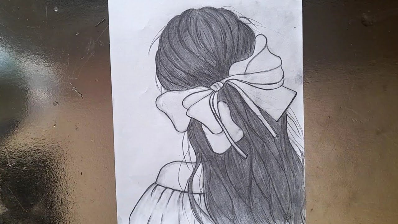 How to draw a girl from backside||beautiful hairstyles||pencil drawing||step-by-step. .....