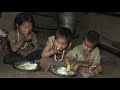 Organic village life  eating food with curry of green cabbage