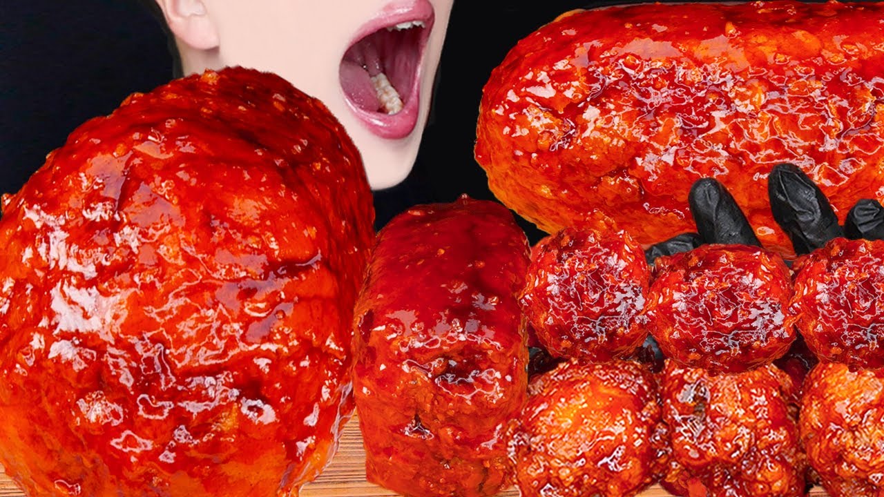 ASMR SPICY GIANT SAUSAGE FRIED CHICKEN SPAM ROSE FIRE NOODLES COOKING MUKBANG 먹방 咀嚼音 EATING SOUNDS