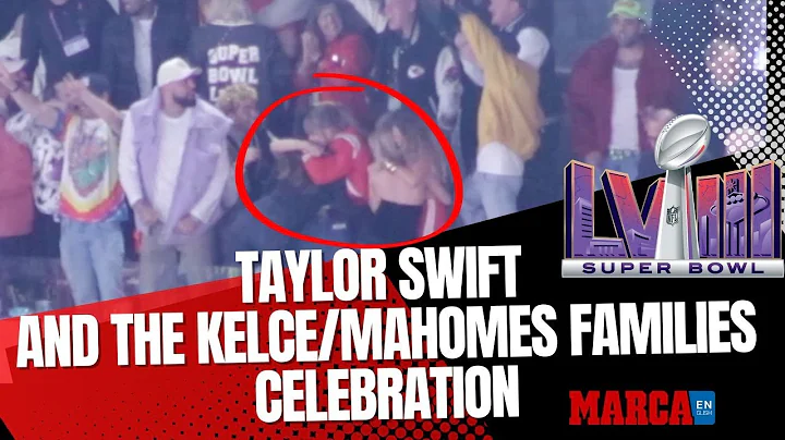 Taylor Swift & the Kelce/Mahomes families celebrating wildly after the Chiefs' Super Bowl-winning TD