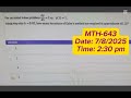 MTH-643||Current Final Term Paper preparation 2025||#multiplechoice #mth643 #mcqexam #educatio