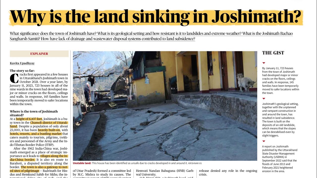 The Hindu Explained Why is the land sinking in Joshimath? Mayur