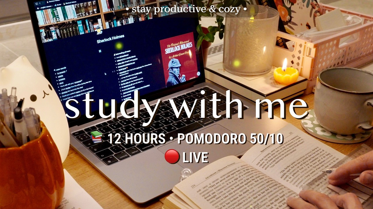LIVE • 12 HR STUDY WITH ME | Pomodoro 50/10 📚 Deep Focus