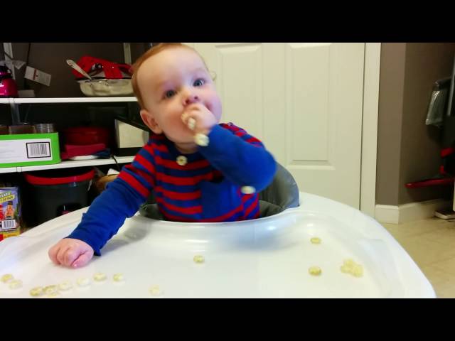 Flynn has hiccups while eating puffs