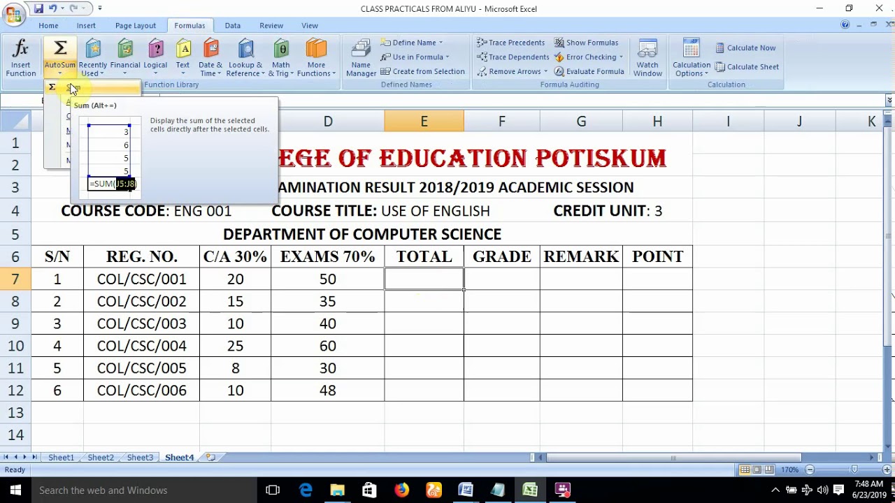 STUDENT GRADING SYSTEM WITH PERCENTAGE PASS & FAIL ETC - YouTube