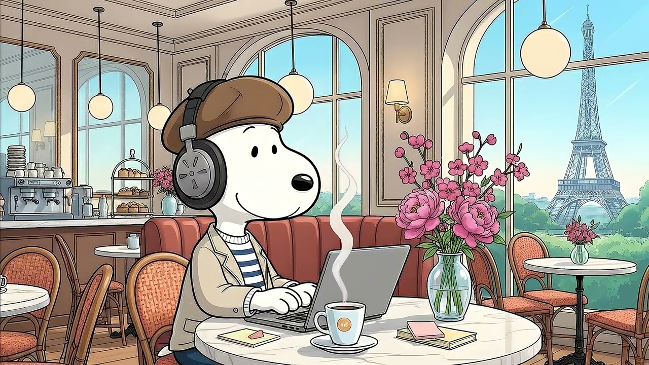 Sweet Spring Bossa Nova & Relaxing Jazz Music for Focus & Work ☕Snoopy's Paris Café