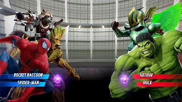 Spiderman & Rocket Raccoon VS Hulk & Arthur (Very Hard) - Marvel vs Capcom | 4K UHD Gameplay