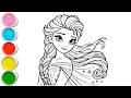 Cute Elsa Frozen Drawing for kids, Painting &amp; Coloring for kids, Toddlers | Let's Draw Together
