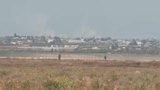 Smoke seen rising from southern Israel overlooking the Rafah skyline in Gaza