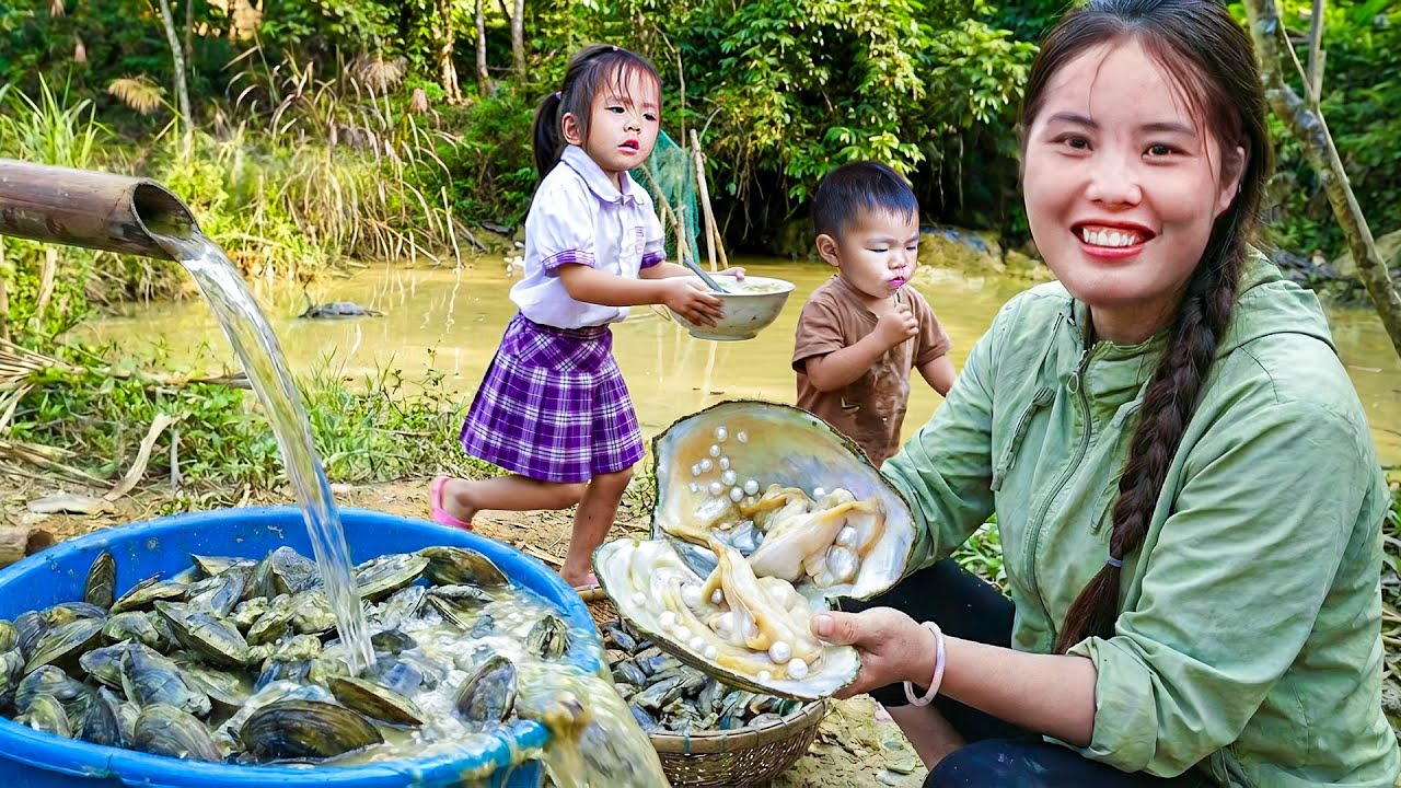 Harvesting a Giant River Oyster Nest – Selling at the Market and Cooking Oyster Porridge for My Kids