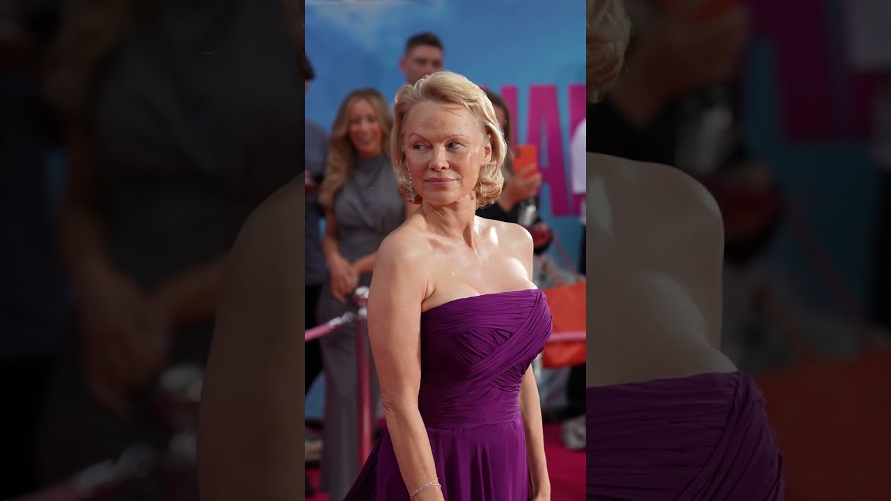 pamela anderson purple dress Why Doesn't Pamela Anderson Wear Makeup? Everything She's Said About Going Fresh-Faced in Public