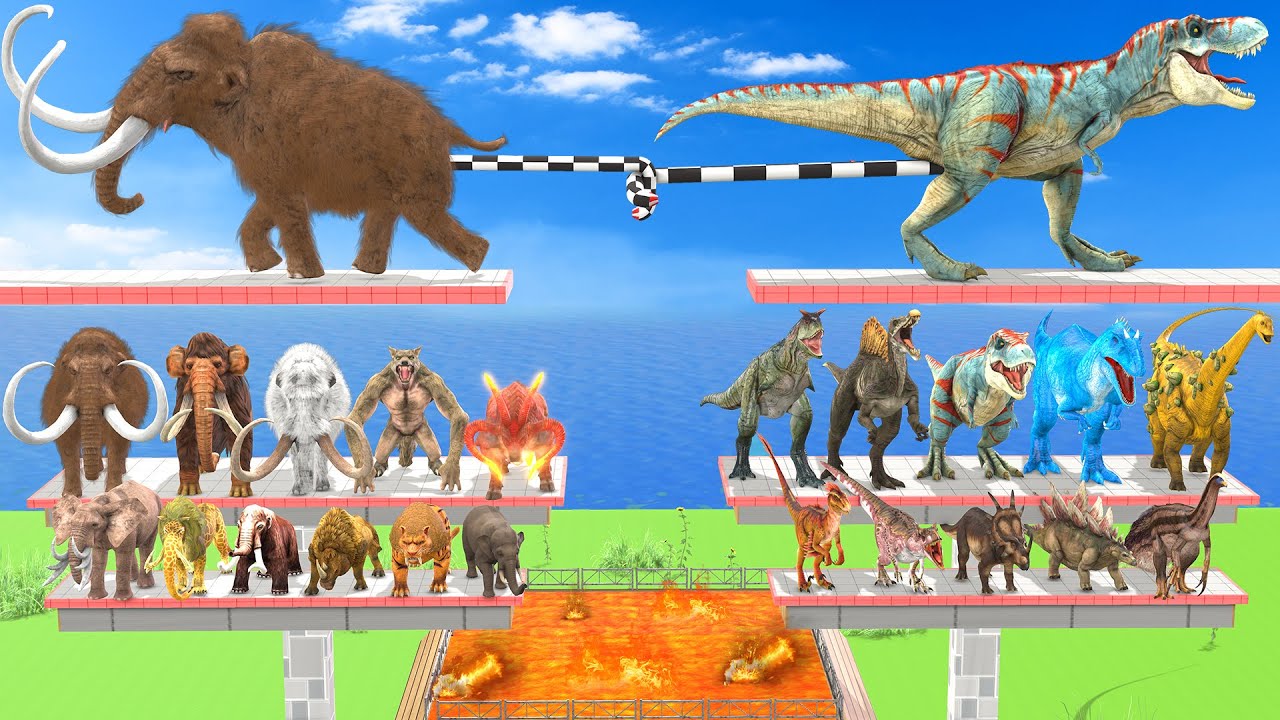 All Mammals of Arbs Vs All Dinosaurs King Battle in Tug of war - Animal Revolt Battle Simulator