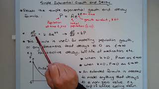 What is the simple exponential growth & decay formula P=Ae^(kt), its properties & uses