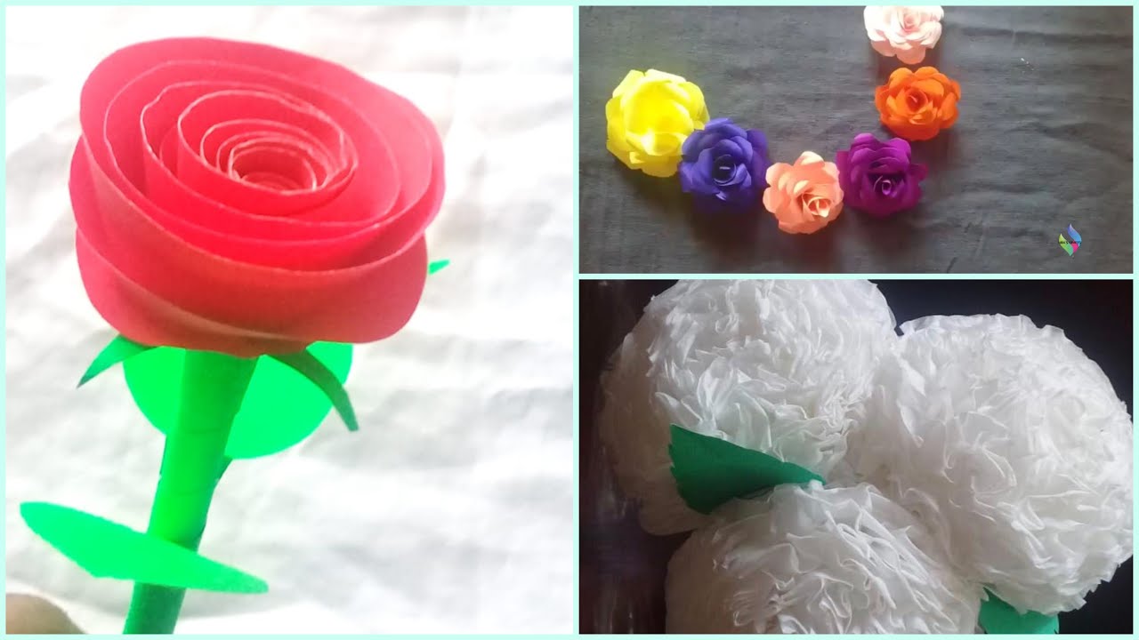 3 Rose flowers craft Easy rose flowers Paper rose flowers Make