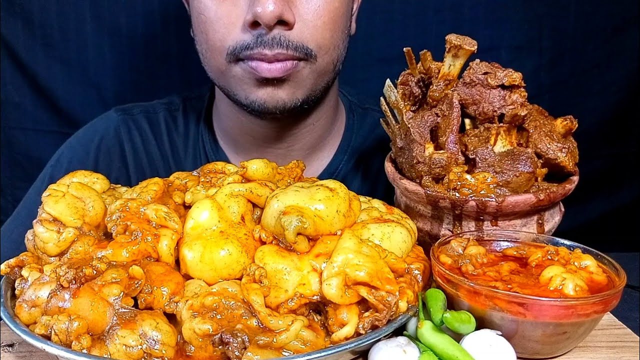 Eating Most Of Oily Mutton Fat Curry,Extra Mutton CurryGreen Chilli