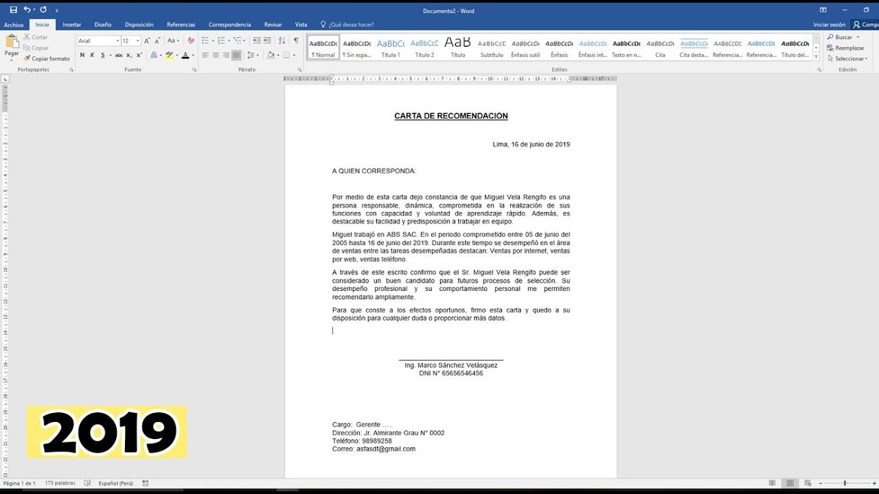 Formato de una carta