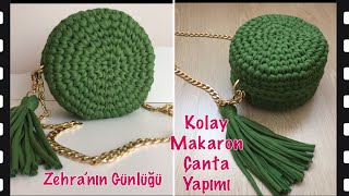 Penye İpten Makaron Çanta Yapımı - Kolay Anlatım - Kolay Makaron Çanta Yapımı -Yuvarlak Çanta Yapımı
