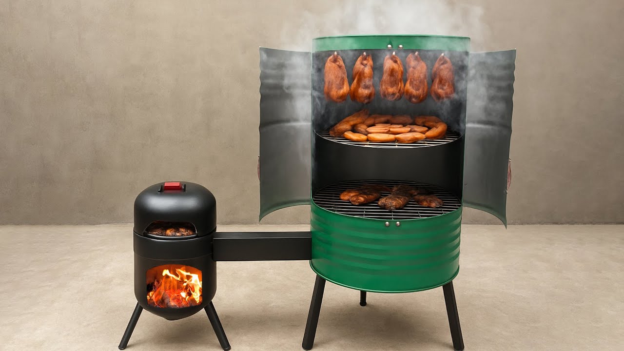 Как сделать коптильню из железной бочки и корпуса огнетушителя - это потрясающе