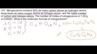 101. Molecular formula of nitroglycerine given percent composition and 0.00441 mol in 1.00 g