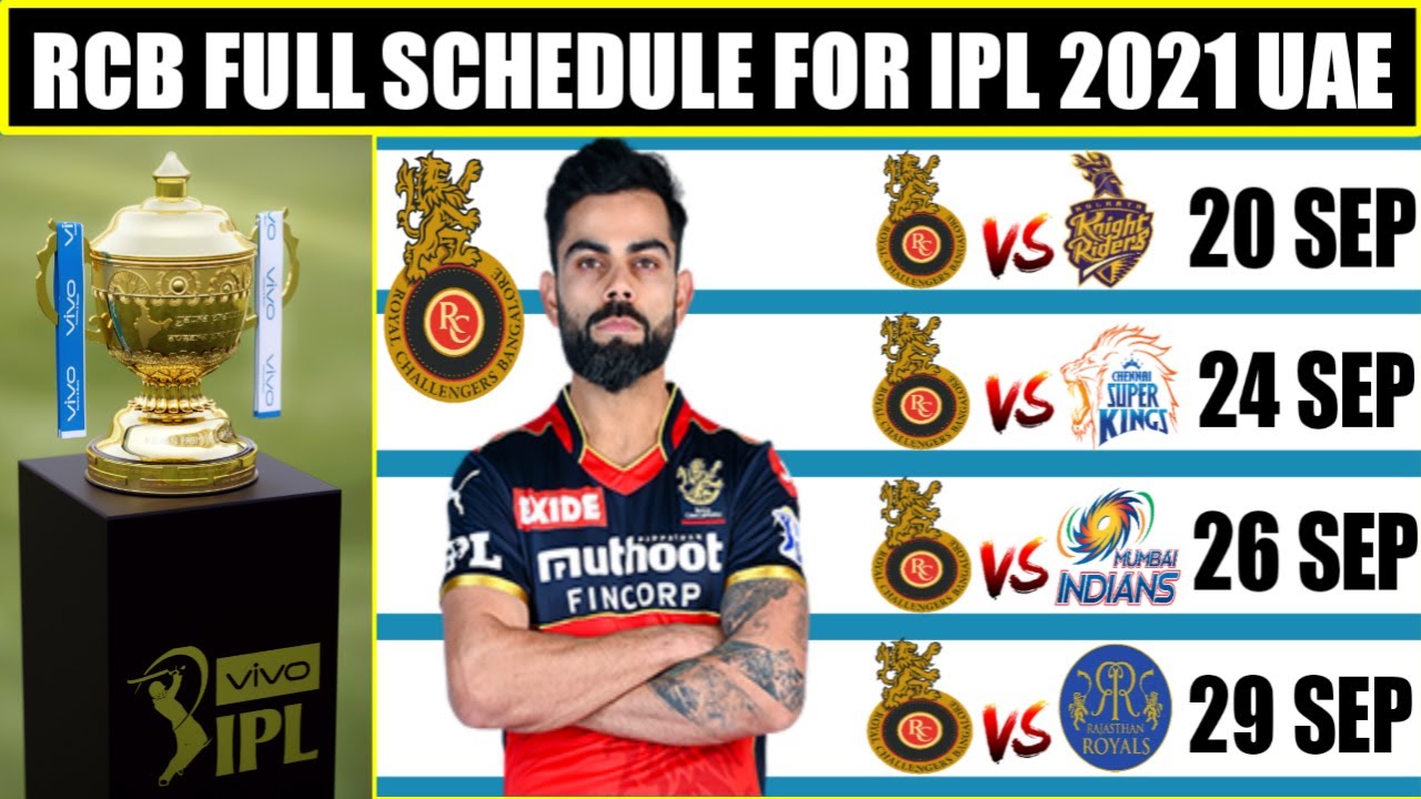 IPL 2021 UAE : Royal Challengers Bangalore All Matches Schedule, Time Table, Team Squad, All Details