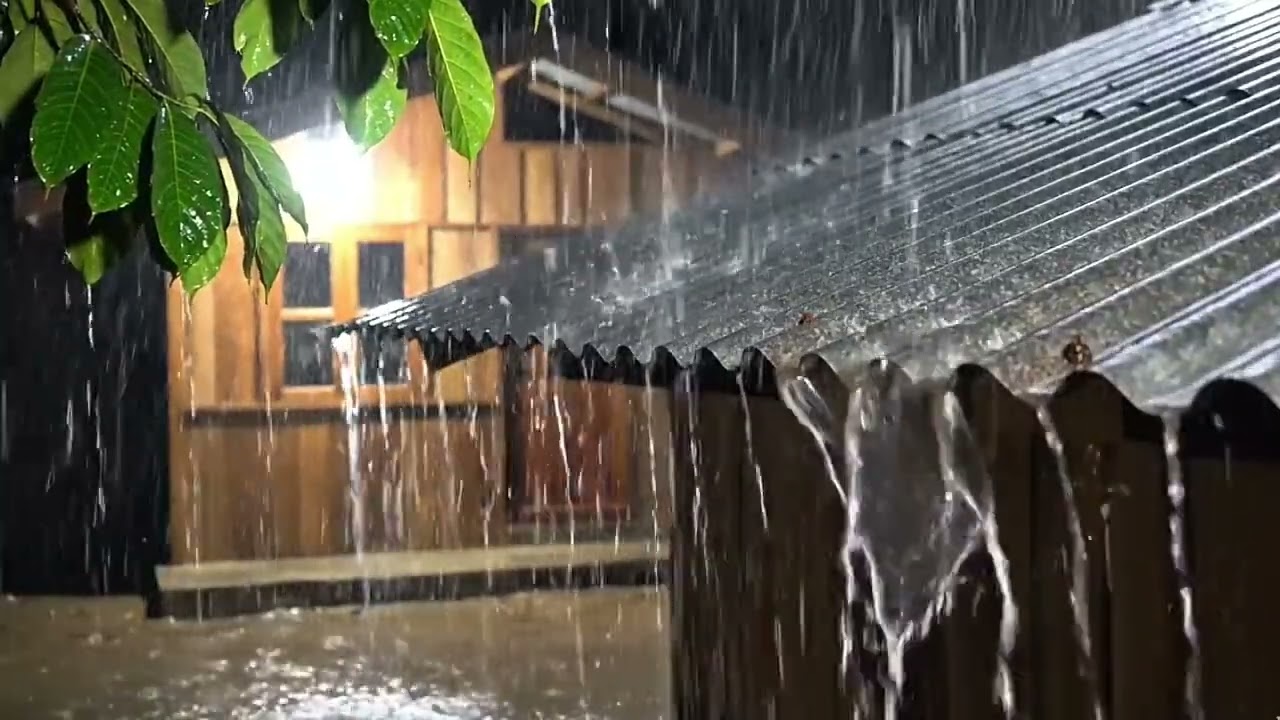 Heavy Rain on Tin Roof at Night 🌧️ Cozy Rain Sounds for Sleep, Relaxing Ambience