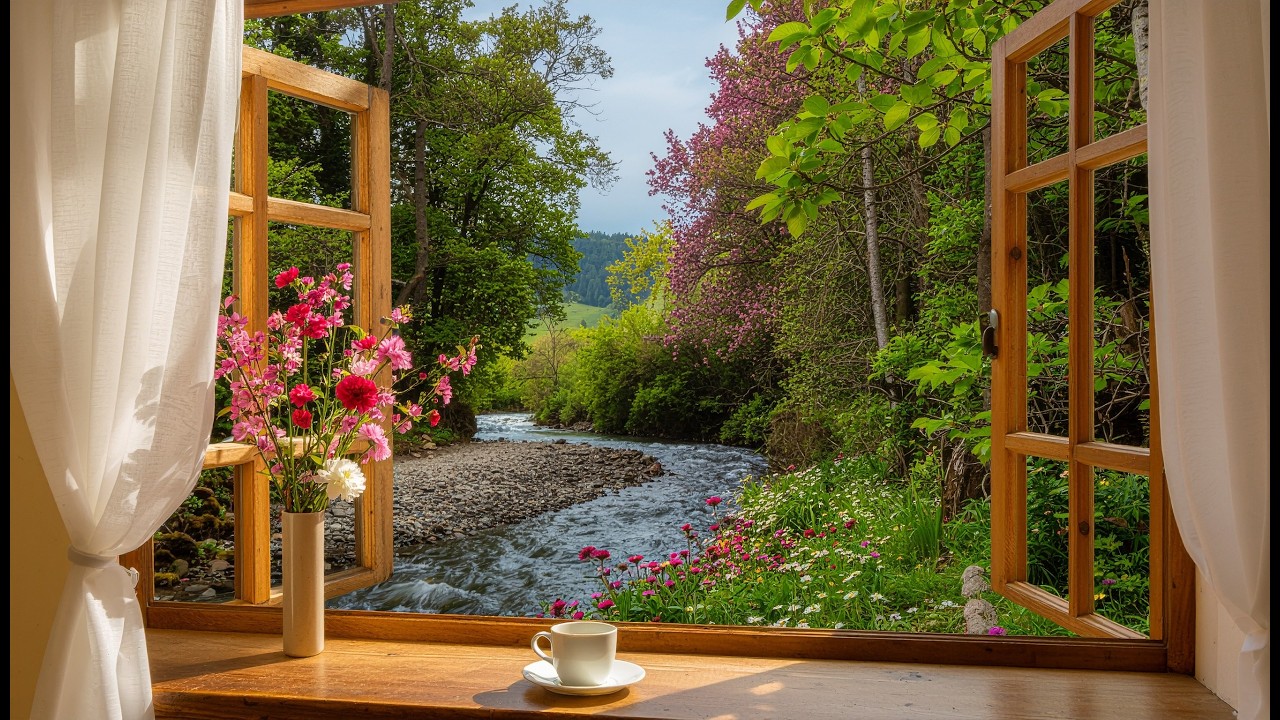1 Hour Relaxing River Sounds & Birds Singing from Spring Window ๐ฟ ...