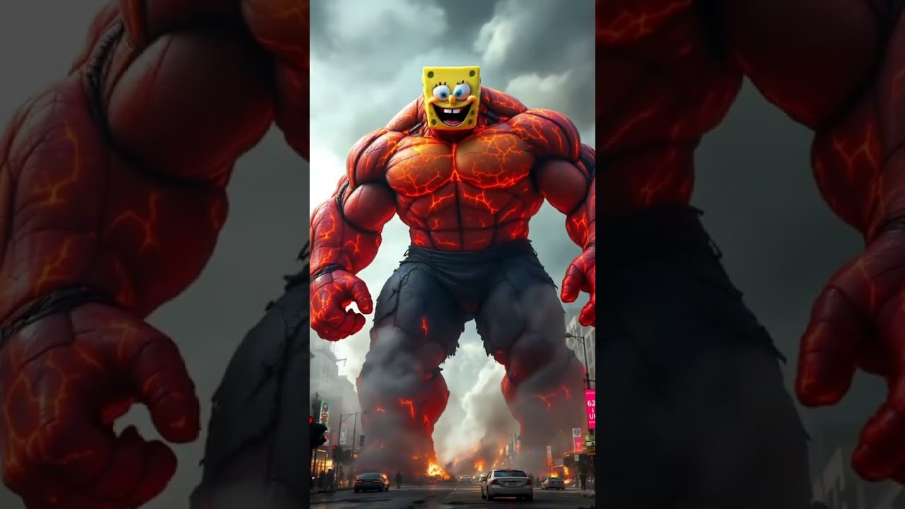 Sponge Bob become red hot hulk