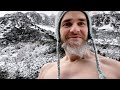 Half naked through the winter mountains