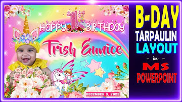 BIRTHDAY TARPAULIN LAYOUT AND DESIGN IN MS POWERPOINT II UNICORN THEMED
