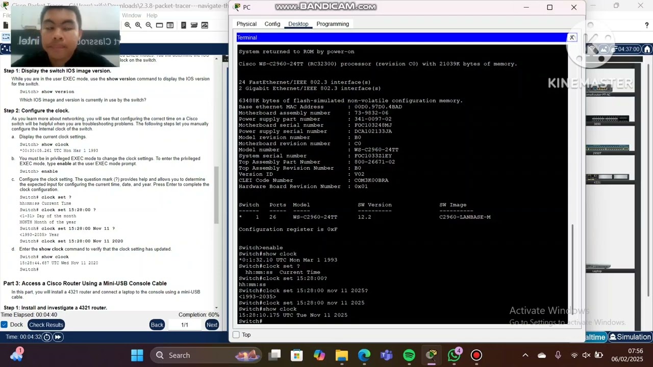 2.3.8 Packet Tracer –Navigate the IOS Using a Terminal Client for Console Connectivity Physical Mode