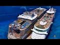 Independence of the Seas and Symphony of the Seas - Aerial upper deck footage of both ships