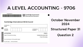 A Level Accounting October November 2024 Paper 31 9706/31 Question 2