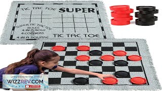 3 in 1 Vintage Giant Checkers Tic Tac Toe with Reversible Mat 24 Chips