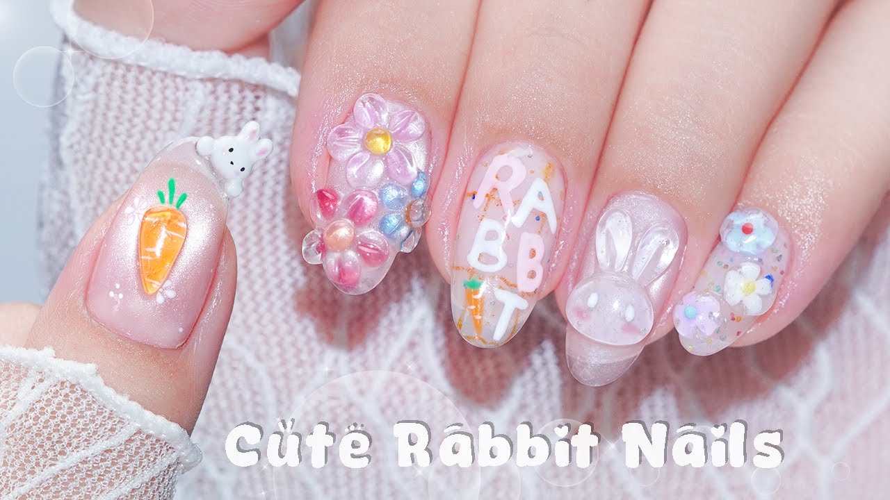do nails with me at home🐰🥕Cute rabbit nails / Self nails / nail asmr ...