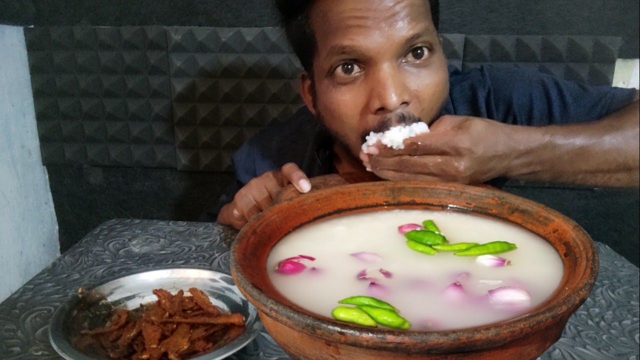 Small try fish fry Pazhaya Saatham creen Chilly  - basi pakhala eating challenge Aaron fast eating