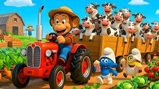 Monkey Farmer Drives Tractor and Moves Farm Animals – Farm Work | Funny Monkey Kids! 🚜🐒🐷🐮🌾🐔