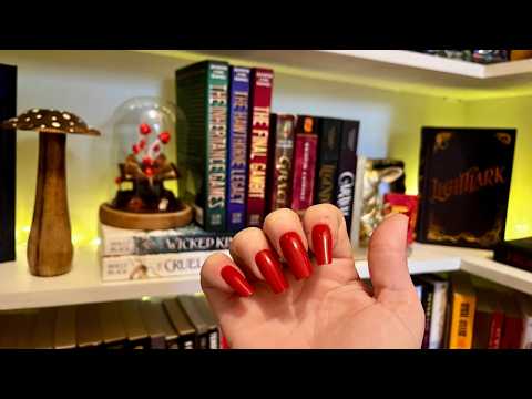 asmr on my bookshelf with tapping & whispers