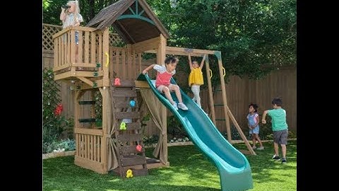 🏕️ Kids Wooden Climbing Activity Playset Hideaway Clubhouse with Slide and Monkey Bars