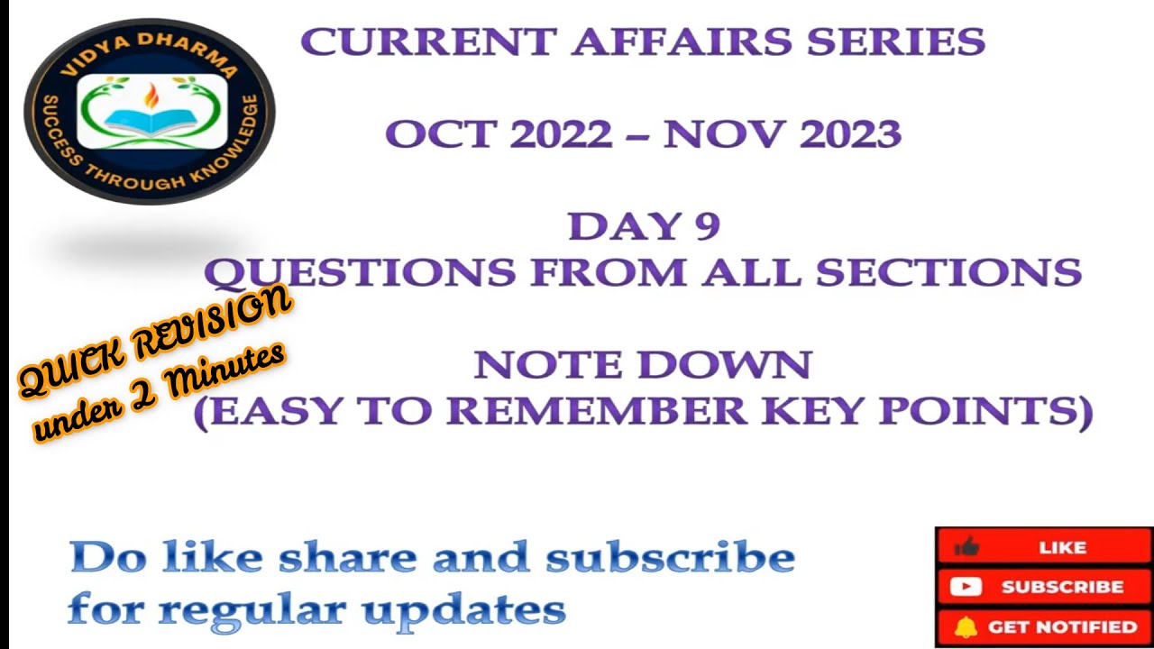 2023 Top Current Affairs QUICK REVISION | October 2022-November 2023 ...