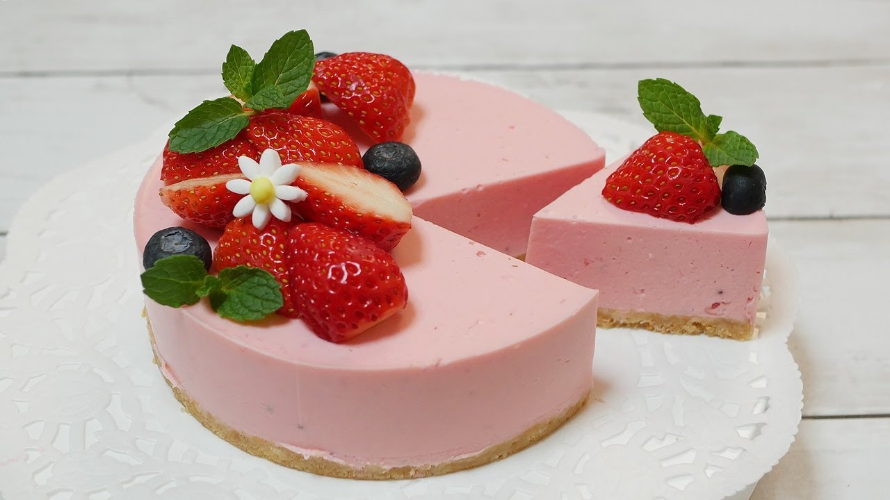 いちごのレアチーズケーキ No-Bake Strawberry cheese cake