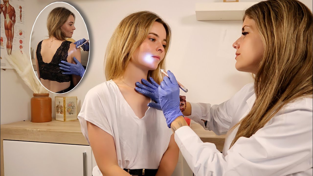 ASMR Upper Body Skin Exam [Real Person] Back inspection, Scalp Check, Face Exam (Medical Roleplay)