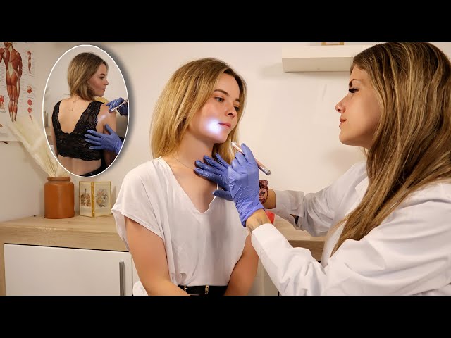ASMR Upper Body Skin Exam [Real Person] Back inspection, Scalp Check, Face Exam (Medical Roleplay)