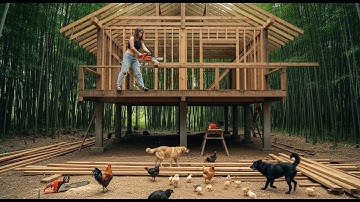 Building a Two-Storey Wooden House – Concrete Floor Work (200 Days Bushwalking in the Forest)