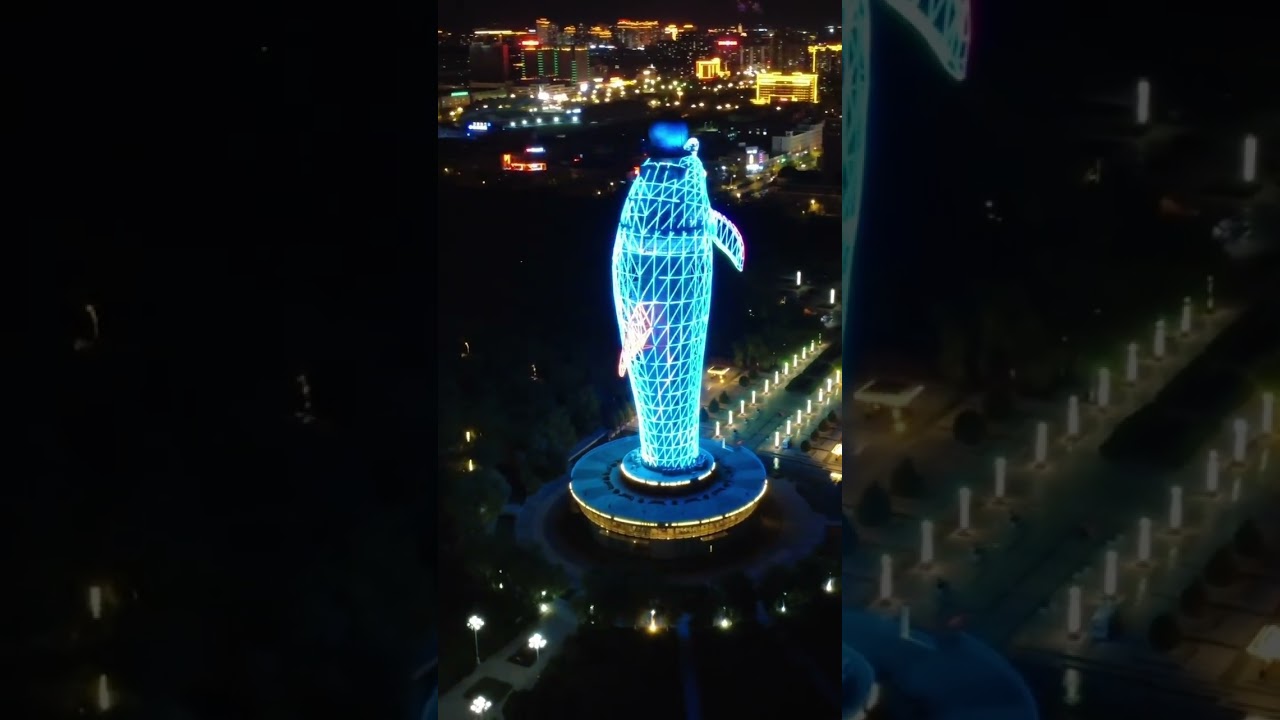 A Unique Landmark: The Shining Dolphin Building at Night