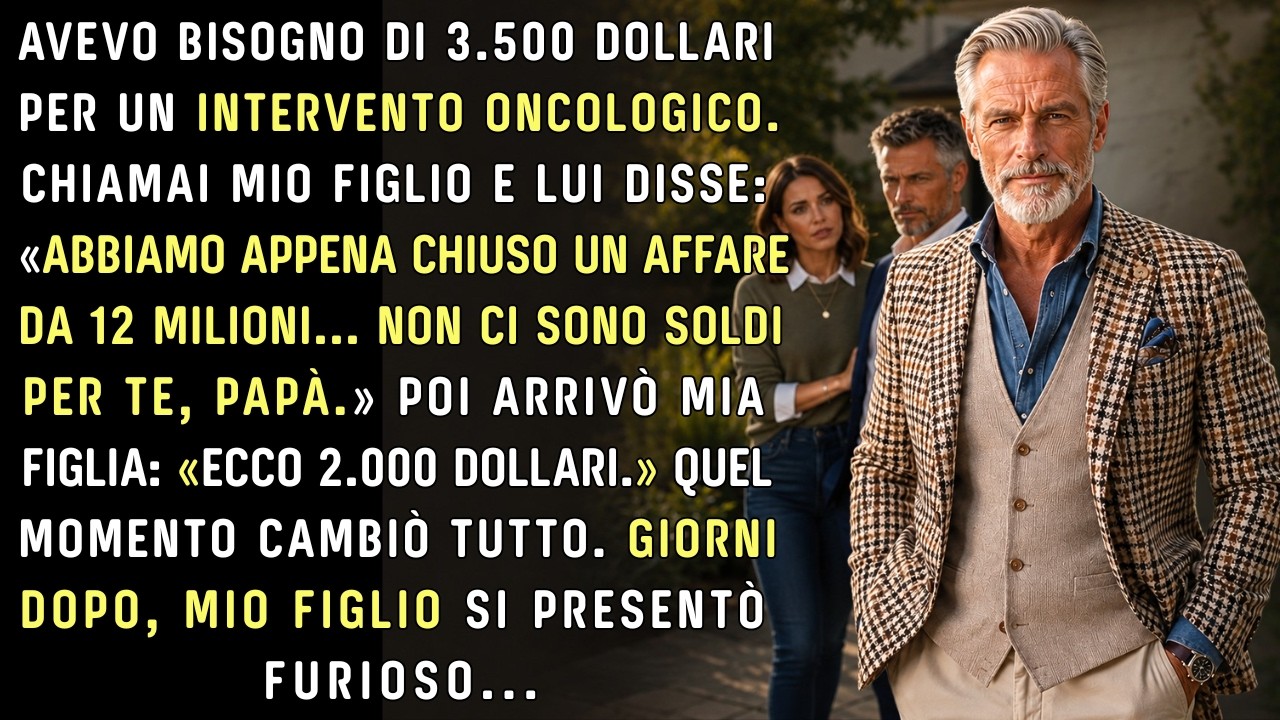 Ero appena uscito dall’ospedale con la data dell’intervento stampata sul foglio, tremilacinquecento dollari da trovare, e ho chiamato mio figlio. Lui stava chiudendo un affare da dodici milioni e...