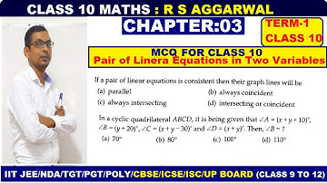 #02 Chapter 3 MCQ OF Linear equation in two variable | R S Aggarwal class 10 maths MCQ of  chapter 3