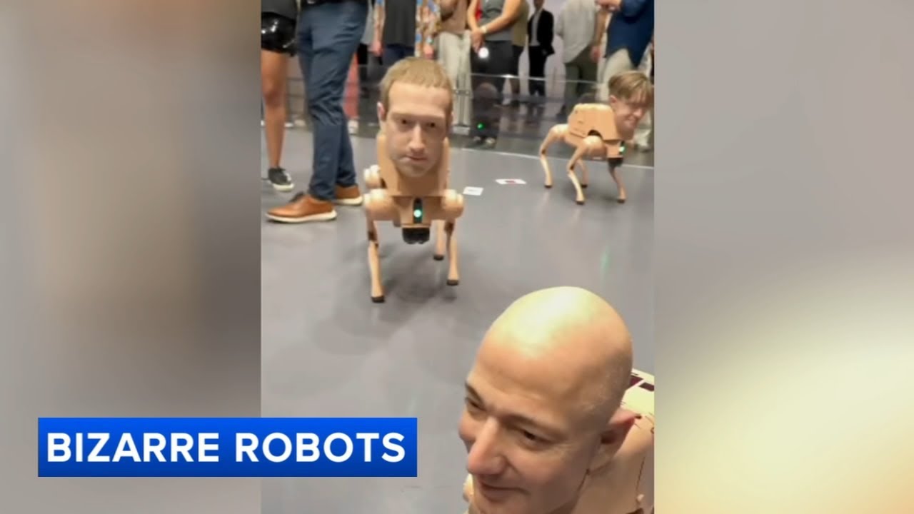 Art installation uses robotic dogs with heads of prominent billionaires